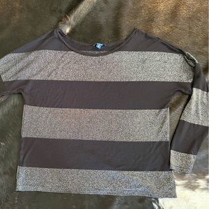 Old Navy - long sleeve black tee with silver tinsel stripes. SZ XL